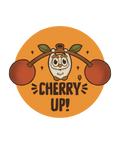 Illustration of a cartoon owl with cherries and 'Cherry Up!' text on an orange background